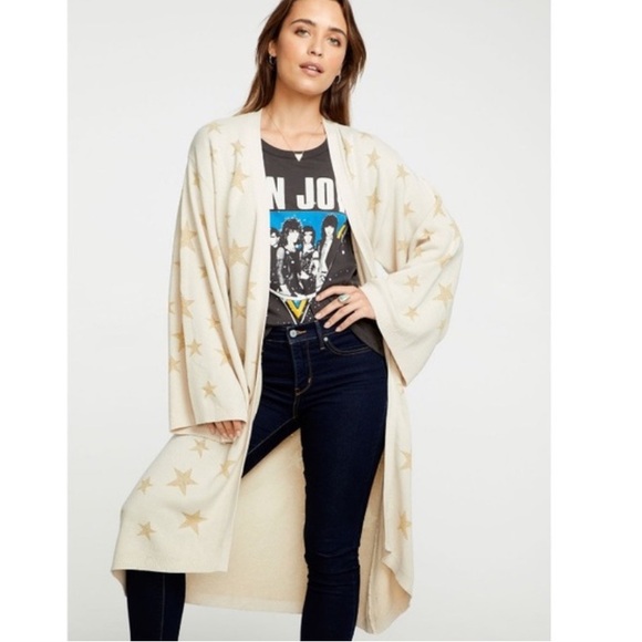 NWT Chaser metallic star knit duster Cream/gold size M/L - Picture 2 of 9